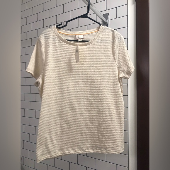 NWT Anthropologie Ivory Shimmer Tee Blouse Shirt ✨ - Picture 1 of 6